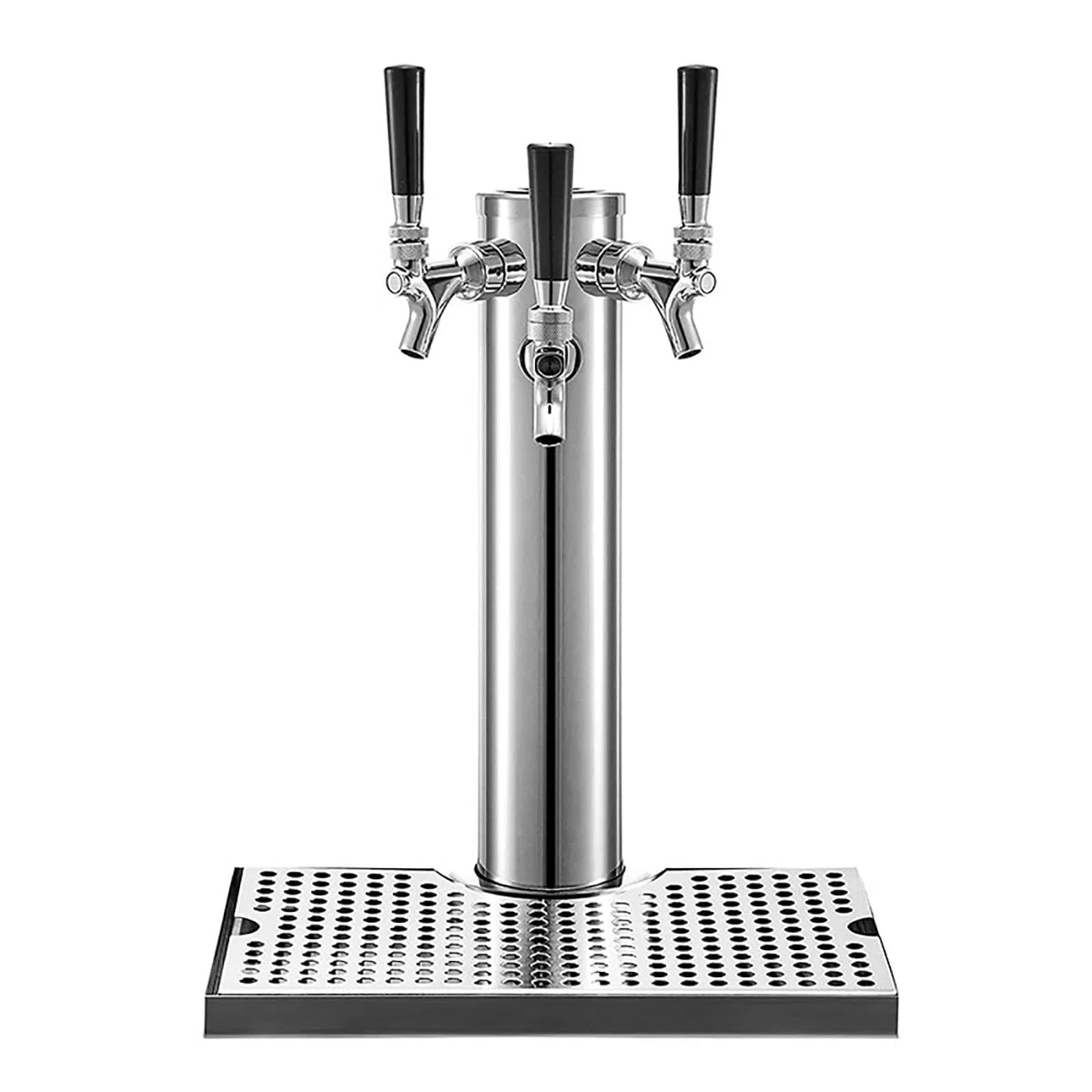 Distributore di Birra a Torre, distributore di Vino alla Spina a Tre rubinetti, con vaschetta raccogligocce, per Feste, Bar, Pub, ristoranti (Argento)
