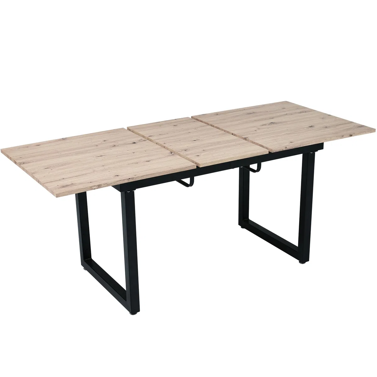 Moderno tavolo da pranzo in MDF con piano allungabile, design rettangolare con struttura in metallo dall'aspetto industriale, stabile tavolo da soggiorno con protezioni regolabili (effetto rovere +
