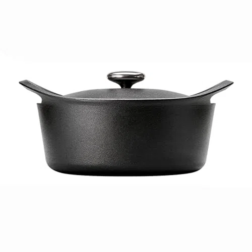 Casseruola in ghisa con Coperchio, pentola per zuppa da 3,5 l, Rivestimento in Smalto Resistente, Adatta a induzione e Gas in Ceramica, Ideale per Cucinare in Famiglia (Nero)